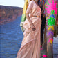 Rajwada Peach Woven Design Silk Blend Saree With Unstitched Blouse For Women