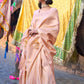 Rajwada Peach Woven Design Silk Blend Saree With Unstitched Blouse For Women
