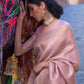 Rajwada Pink Woven Design Silk Blend Saree With Unstitched Blouse For Women