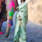 Rajwada Light Green Woven Design Silk Blend Saree With Unstitched Blouse For Women