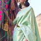 Rajwada Light Green Woven Design Silk Blend Saree With Unstitched Blouse For Women