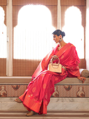 Rajwada Pink Woven Design Silk Blend Saree With Unstitched Blouse For Women