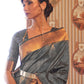 Rajwada Grey Woven Design Silk Blend Saree With Unstitched Blouse For Women