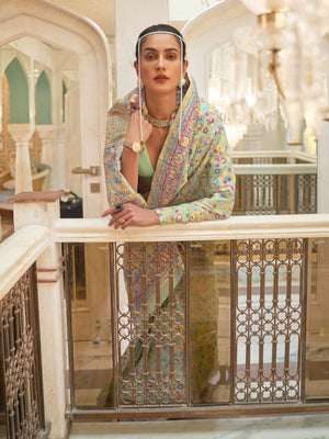 Rajwada Light Green Woven Silk Blend Saree With Unstitched Blouse For Women