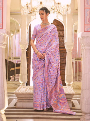 Rajwada Pink Woven Silk Blend Saree With Unstitched Blouse For Women