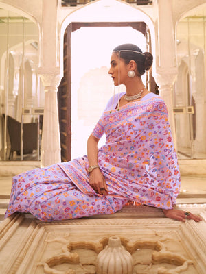 Rajwada Pink Woven Silk Blend Saree With Unstitched Blouse For Women