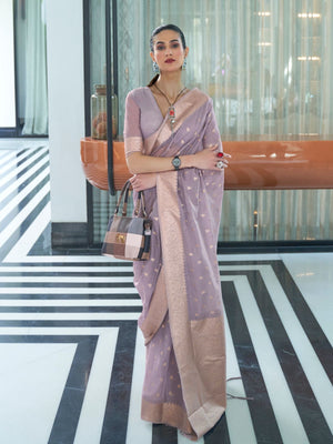 Rajwada Purple Woven Design Silk Blend Saree With Unstitched Blouse For Women