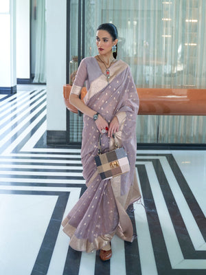Rajwada Purple Woven Design Silk Blend Saree With Unstitched Blouse For Women