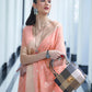 Rajwada Peach Woven Design Silk Blend Saree With Unstitched Blouse For Women