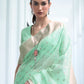 Rajwada Light Green Woven Design Silk Blend Saree With Unstitched Blouse For Women