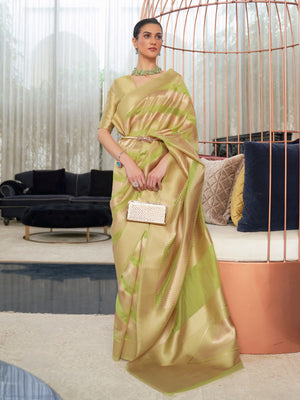 Rajwada Olive Woven Design Silk Blend Saree With Unstitched Blouse For Women