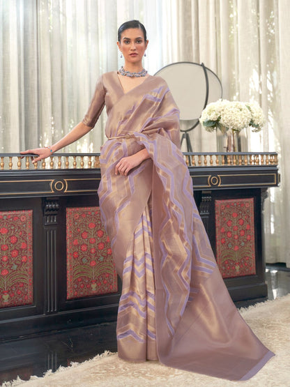 Rajwada Purple Woven Design Silk Blend Saree With Unstitched Blouse For Women