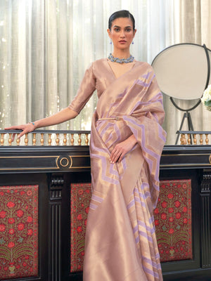 Rajwada Purple Woven Design Silk Blend Saree With Unstitched Blouse For Women
