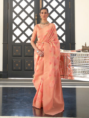 Rajwada Orange Woven Design Silk Blend Saree With Unstitched Blouse For Women