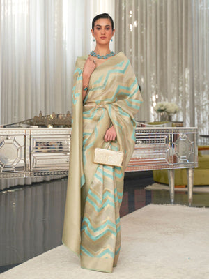 Rajwada Sea Green And Gold Woven Design Silk Blend Saree With Unstitched Blouse For Women
