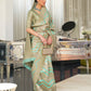 Rajwada Sea Green And Gold Woven Design Silk Blend Saree With Unstitched Blouse For Women