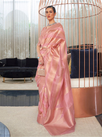 Rajwada Pink Woven Design Silk Blend Saree With Unstitched Blouse For Women