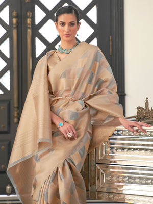 Rajwada Grey Woven Design Silk Blend Saree With Unstitched Blouse For Women