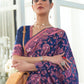 Rajwada Navy Blue Woven Design Cotton Blend Saree With Unstitched Blouse For Women