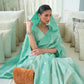 Rajwada Sea Green Woven Design Cotton Blend Saree With Unstitched Blouse For Women