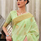 Rajwada Light Green Woven Design Linen Blend Saree With Unstitched Blouse For Women