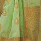 Rajwada Light Green Woven Design Linen Blend Saree With Unstitched Blouse For Women