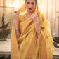 Rajwada Mustard Woven Design Linen Blend Saree With Unstitched Blouse For Women