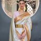 Rajwada White Woven Design Silk Blend Saree With Unstitched Blouse For Women