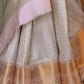 Rajwada White Woven Design Silk Blend Saree With Unstitched Blouse For Women