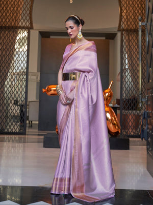 Rajwada Purple Woven Design Silk Blend Saree With Unstitched Blouse For Women