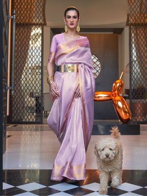 Rajwada Purple Woven Design Silk Blend Saree With Unstitched Blouse For Women