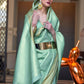 Rajwada Sea Green Woven Design Silk Blend Saree With Unstitched Blouse For Women