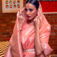 Rajwada Women Festive Pink Linen Blend Woven Saree With Unstitched Blouse
