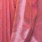 Rajwada Women Festive Pink Linen Blend Woven Saree With Unstitched Blouse