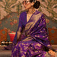 Rajwada Purple Woven Design Silk Blend Saree With Unstitched Blouse For Women