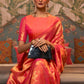 Rajwada Orange Woven Design Silk Blend Saree With Unstitched Blouse For Women