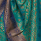 Rajwada Teal And Blue Woven Design Silk Blend Saree With Unstitched Blouse For Women