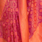 Rajwada Pink And Orange Woven Design Silk Blend Saree With Unstitched Blouse For Women
