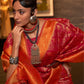 Rajwada Pink And Orange Woven Design Silk Blend Saree With Unstitched Blouse For Women