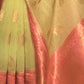 Rajwada Light Green And Pink Woven Design Linen Saree With Unstitched Blouse For Women