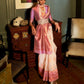 Rajwada Off White And Purple Woven Design Linen Saree With Unstitched Blouse For Women