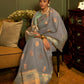 Rajwada Grey And Sea Green Woven Design Linen Saree With Unstitched Blouse For Women