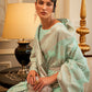Rajwada Sea Green Woven Design Silk Blend Saree With Unstitched Blouse For Women