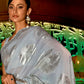 Rajwada Grey Woven Design Silk Blend Saree With Unstitched Blouse For Women