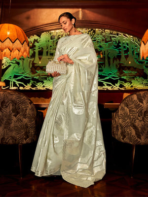Rajwada Lime Woven Design Silk Blend Saree With Unstitched Blouse For Women