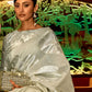 Rajwada Lime Woven Design Silk Blend Saree With Unstitched Blouse For Women