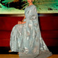 Rajwada Light Blue Woven Design Silk Blend Saree With Unstitched Blouse For Women