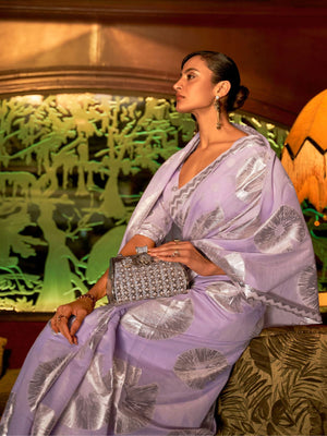 Rajwada Purple Woven Design Silk Blend Saree With Unstitched Blouse For Women