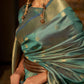 Rajwada Teal Woven Design Silk Blend Saree With Unstitched Blouse For Women