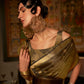Rajwada Olive And Gold Woven Design Silk Blend Saree With Unstitched Blouse For Women